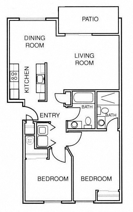 Floor plan for 2 beds, 2 baths, 820 sqft